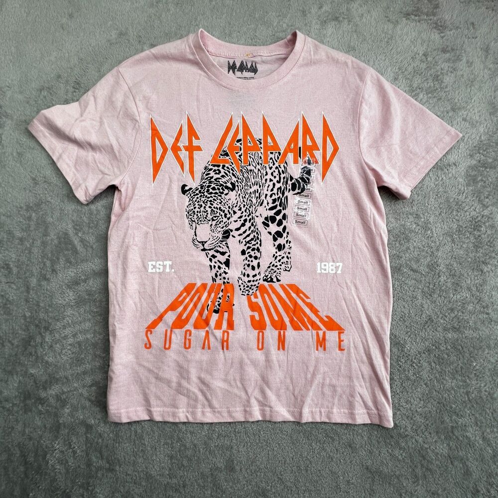 Def Leppard T Shirt Womens Small Pink Pour Some Sugar On Me Graphic Crewneck